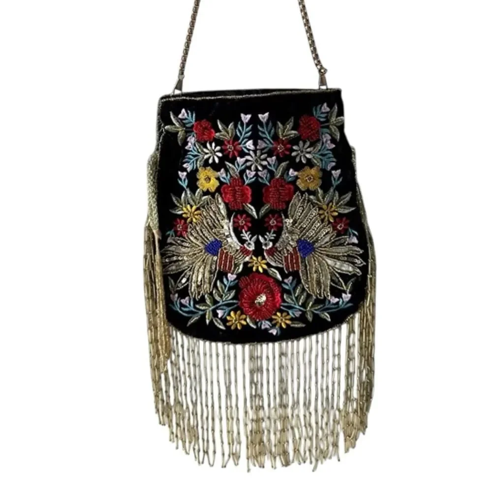 Ramla Embroidered Beaded Velvet Pouch.New Without Tag